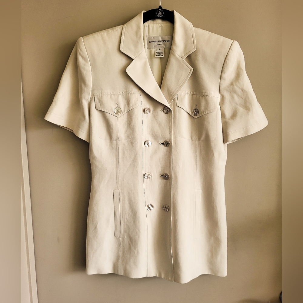 Evan Picone Cream Short-Sleeve Double-Breasted Blazer - Picture 4 of 14
